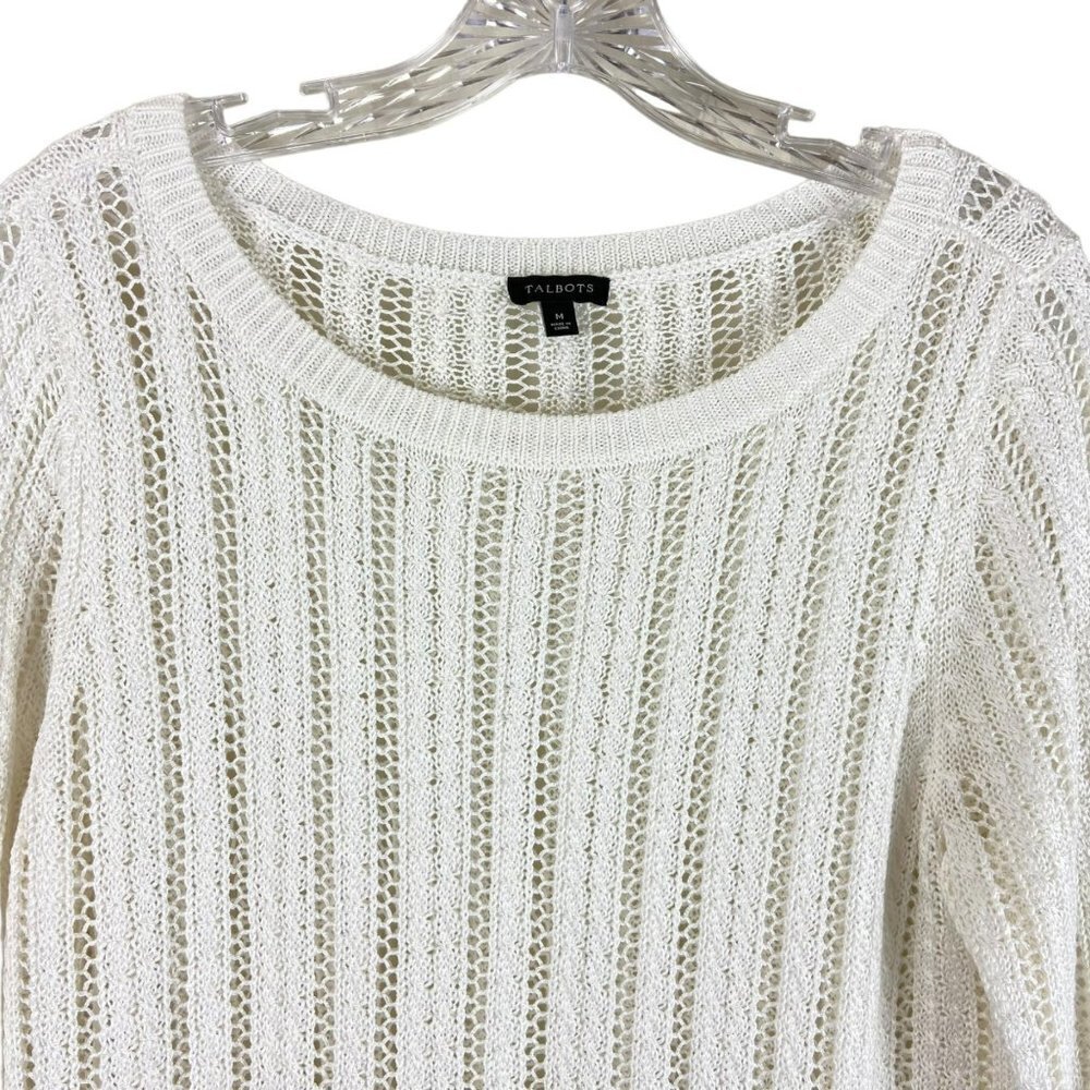 Talbots White 3/4 Sleeve Sweater Boat Neck Size Medium - Picture 2 of 9